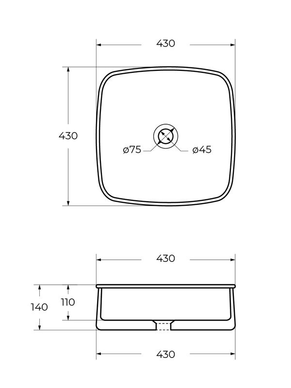 Накладная раковина Cezares 43 глянцевая белая, квадратная, фаянс