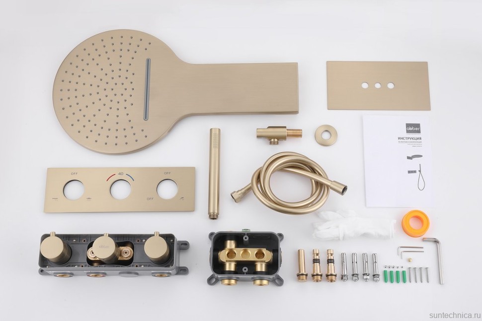 Душевой комплект Abber Wasser Kreis AF8151G С ВНУТРЕННЕЙ ЧАСТЬЮ, матовое золото