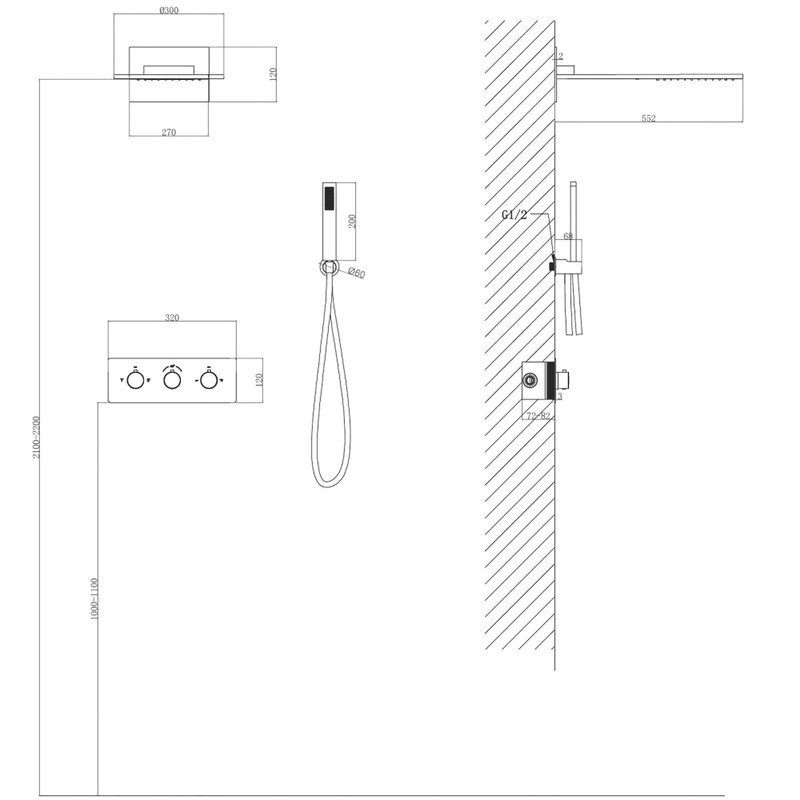 Душевой комплект Abber Wasser Kreis AF8151G С ВНУТРЕННЕЙ ЧАСТЬЮ, матовое золото