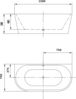 Акриловая ванна Art&Max AM-206-1500-750 150x75 см, пристенная, белая, овальная, с каркасом, со сливом-переливом
