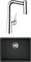 Комплект Мойка Omoikiri Kata 54-U-BL черная + Смеситель Hansgrohe Metris M71 14834000 хром