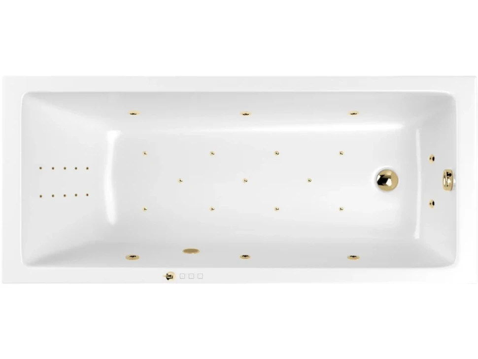 Акриловая ванна WHITECROSS Wave Slim Ultra Nano 180x80 см, встраиваемая, с гидромассажем, белый глянец, с каркасом, со сливом-переливом, фурнитура золото