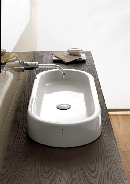 Накладная раковина Hatria Area 80 глянцевая белая, овальная, фаянс