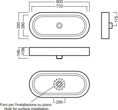 Накладная раковина Hatria Area 80 глянцевая белая, овальная, фаянс