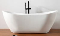 Акриловая ванна Abber AB9322 180x80 см, отдельностоящая, белая, овальная, с каркасом, со сливом-переливом