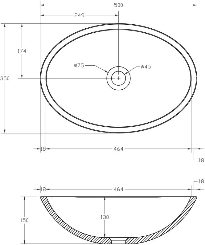 Накладная раковина Abber Kristall AT2802Onyx 50 черная, овальная