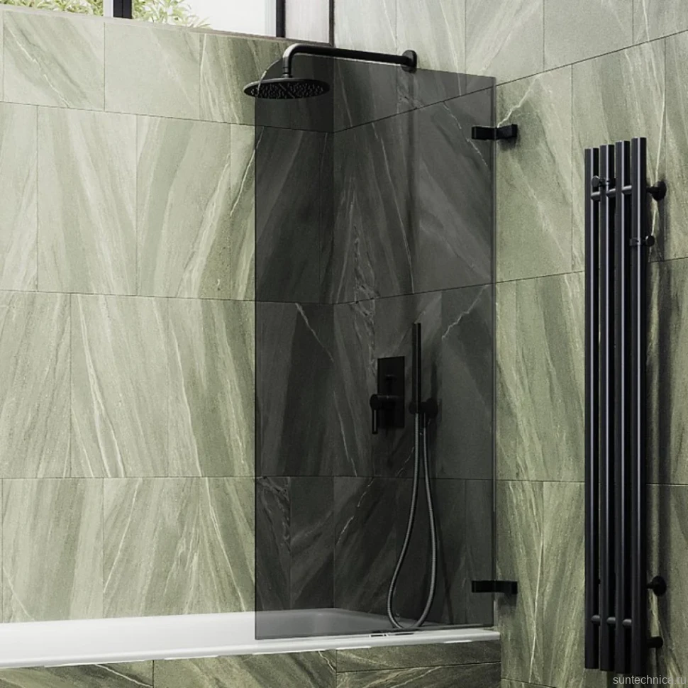 Шторка на ванну Maybahglass MGV-650-6 40 см, профиль черный, стекло графит