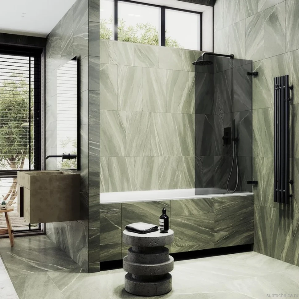 Шторка на ванну Maybahglass MGV-650-6 40 см, профиль черный, стекло графит