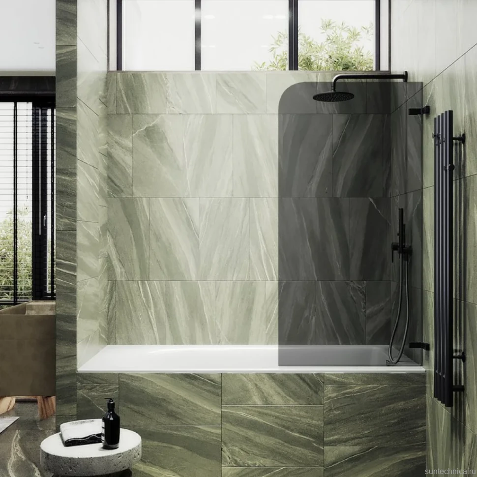 Шторка на ванну Maybahglass MGV-650-6 40 см, профиль черный, стекло графит