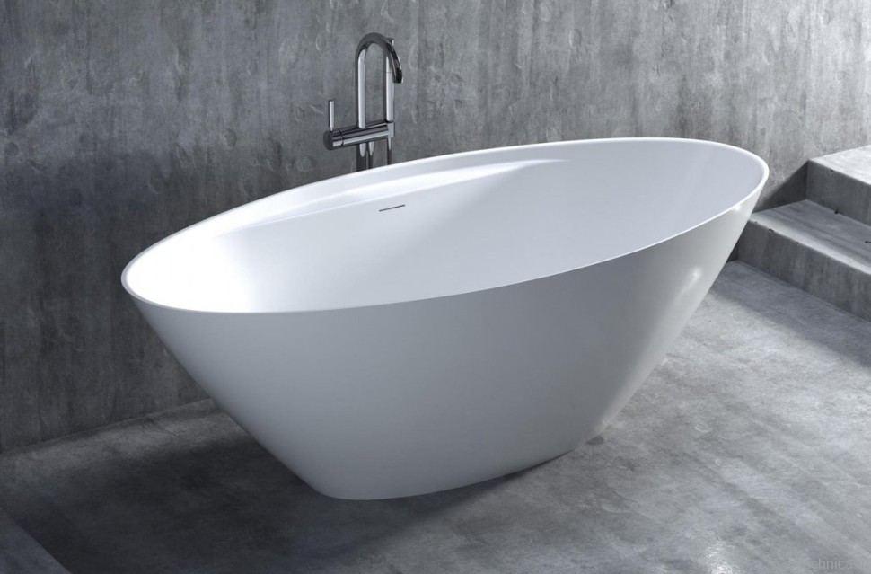 Ванна из искусственного камня Salini Diva S-Sense 180x85 см, отдельностоящая, белая, овальная, со сливом-переливом, с донным клапаном