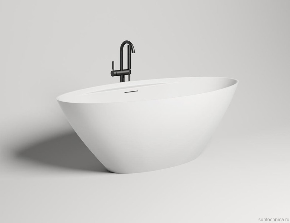 Ванна из искусственного камня Salini Diva S-Sense 180x85 см, отдельностоящая, белая, овальная, со сливом-переливом, с донным клапаном