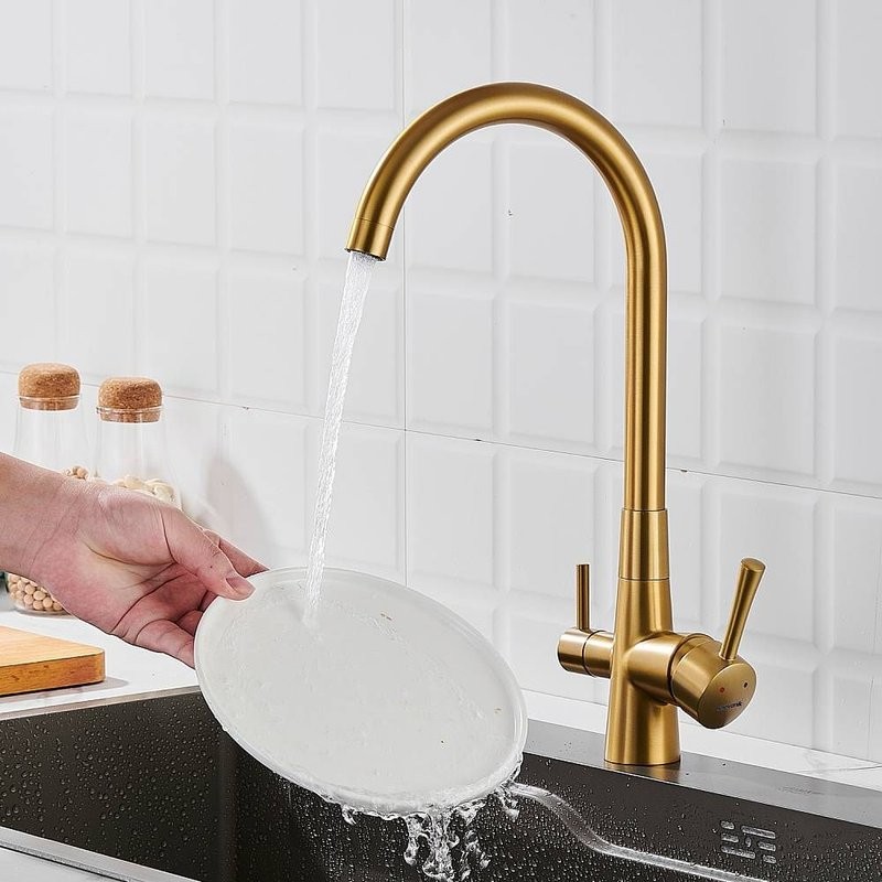 Смеситель для кухни с подключением фильтра Shevanik S428G, золотой сатин