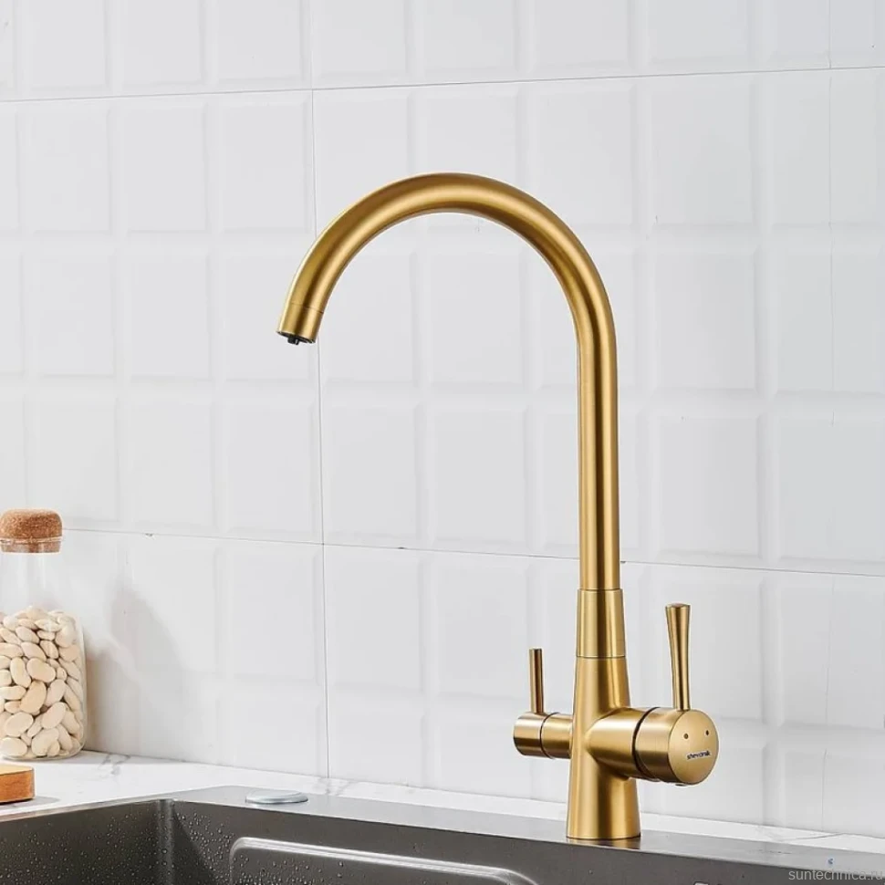 Смеситель для кухни с подключением фильтра Shevanik S428G, золотой сатин