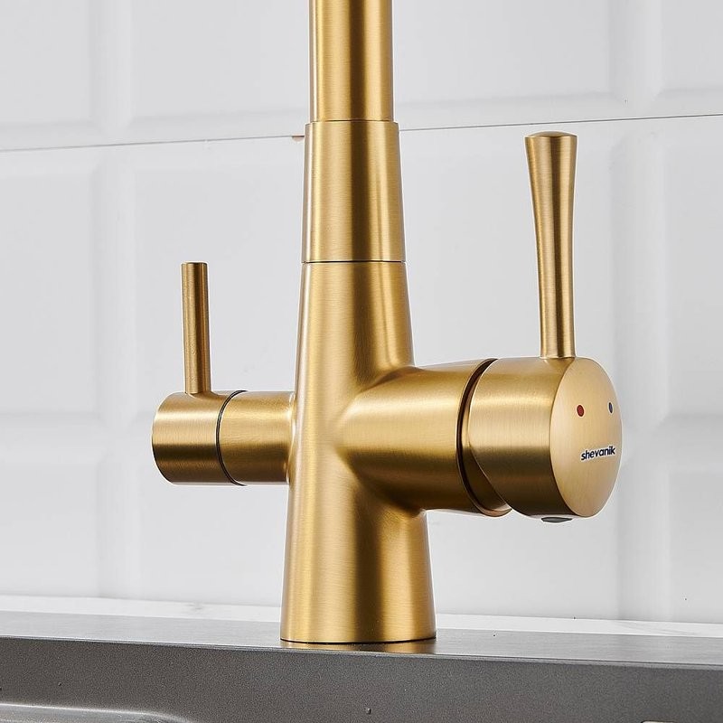 Смеситель для кухни с подключением фильтра Shevanik S428G, золотой сатин