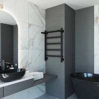 Полотенцесушитель электрический Grota Lore 530х800 RAL9005 EL 80x55 см, подключение справа, слева, скрытое подключение справа, матовый черный, лесенка, из стали, с полкой