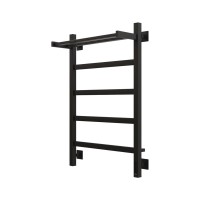 Полотенцесушитель электрический Grota Lore 530х800 RAL9005 EL 80x55 см, подключение справа, слева, скрытое подключение справа, матовый черный, лесенка, из стали, с полкой