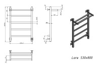 Полотенцесушитель электрический Grota Lore 530х800 RAL9005 EL 80x55 см, подключение справа, слева, скрытое подключение справа, матовый черный, лесенка, из стали, с полкой