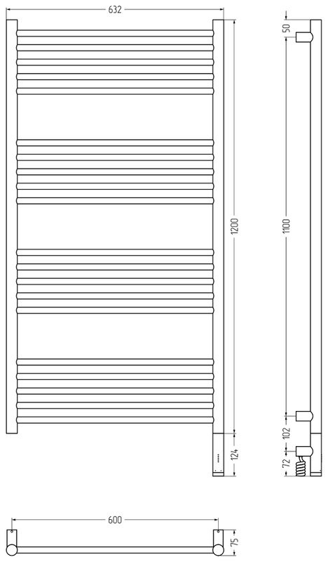 Полотенцесушитель электрический Сунержа Богема 3.1 15-6005-1260 130x65 см, подключение справа, темный титан муар, лесенка