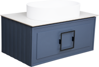Тумба с раковиной La Fenice Cubo 80 подвесная, blu grigio, ручка черная, столешница белый мрамор, раковина матовая белая