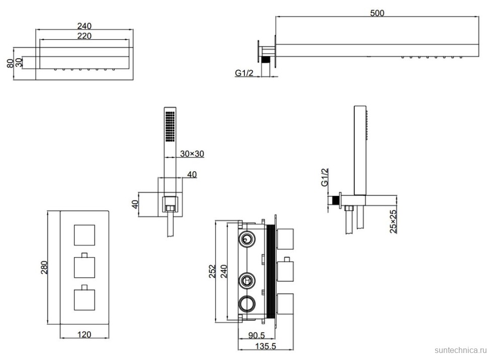 Душевой комплект SantiLine SL-9019 хром, С ВНУТРЕННЕЙ ЧАСТЬЮ