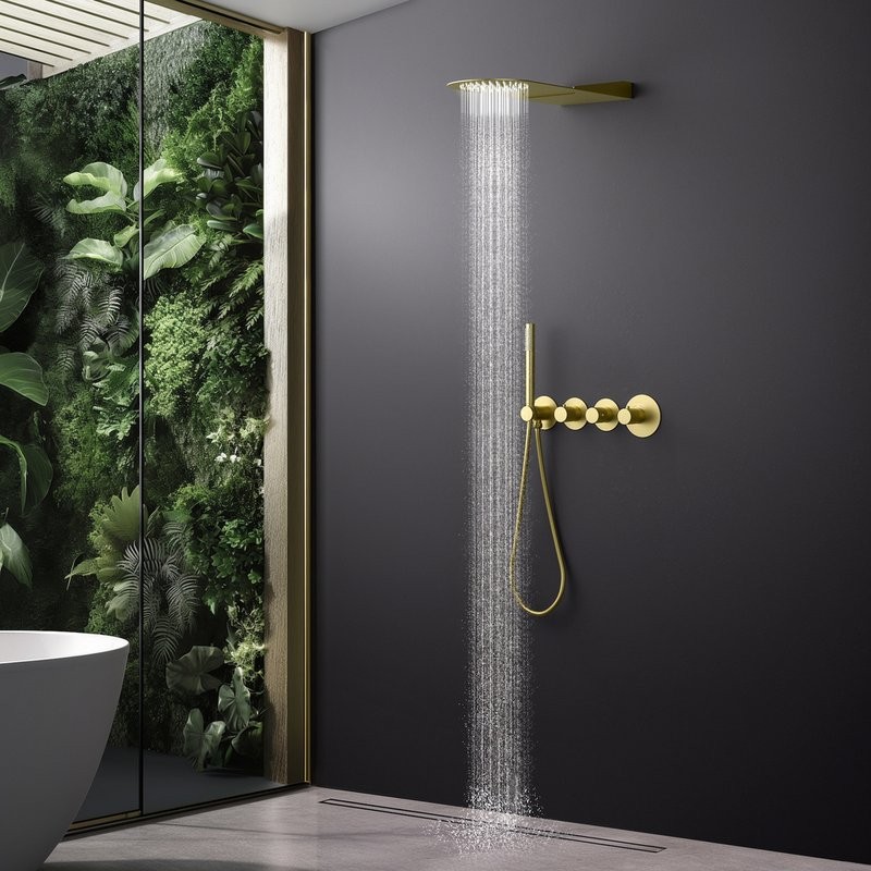 Душевой комплект Timo Saona SX-2350/17SM С ВНУТРЕННЕЙ ЧАСТЬЮ, с термостатом, матовое золото