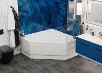 Акриловая ванна Vagnerplast Cavallo Corner 140x140 см, угловая, пристенная, белая, пятиугольная, с каркасом, с сиденьем