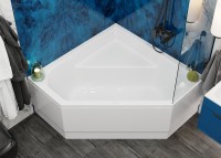 Акриловая ванна Vagnerplast Cavallo Corner 140x140 см, угловая, пристенная, белая, пятиугольная, с каркасом, с сиденьем