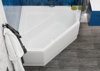 Акриловая ванна Vagnerplast Cavallo Corner 140x140 см, угловая, пристенная, белая, пятиугольная, с каркасом, с сиденьем