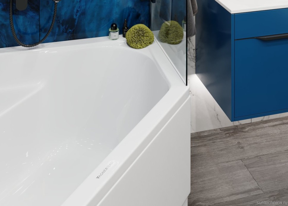 Акриловая ванна Vagnerplast Cavallo Corner 140x140 см, угловая, пристенная, белая, пятиугольная, с каркасом, с сиденьем