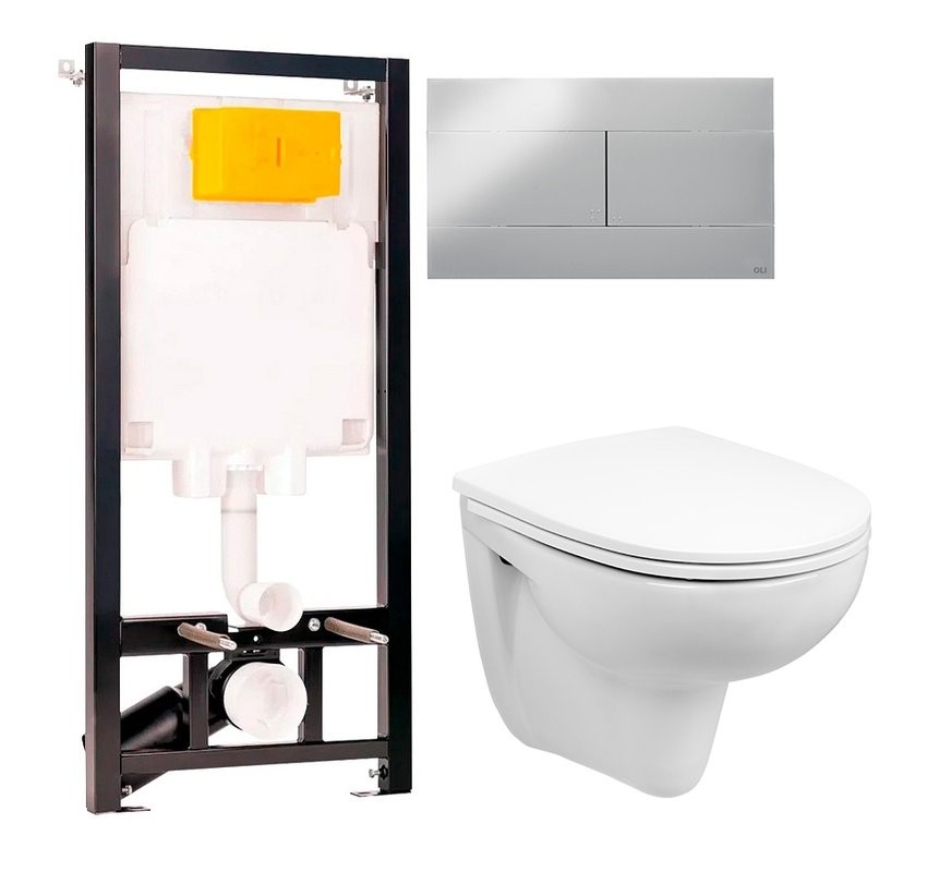Комплект Унитаз подвесной Wanfald Lauta 47302100005 белый + Инсталляция OLI 80 ECO Sanitarblock mechanic 3 в 1 с кнопкой смыва