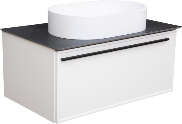 Тумба с раковиной La Fenice Elba 80, белая, черная столешница, матовая раковина