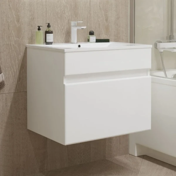 Тумба с раковиной Mixline Брикс 60 подвесная, глянцевая белая, раковина Breeze 60