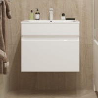 Тумба с раковиной Mixline Брикс 60 подвесная, глянцевая белая, раковина Breeze 60