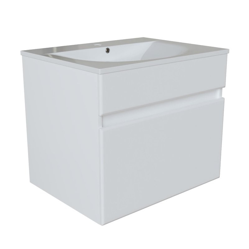 Тумба с раковиной Mixline Брикс 60 подвесная, глянцевая белая, раковина Breeze 60