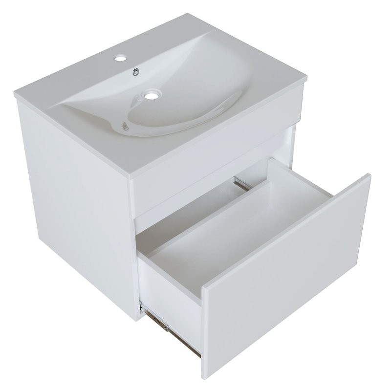 Тумба с раковиной Mixline Брикс 60 подвесная, глянцевая белая, раковина Breeze 60