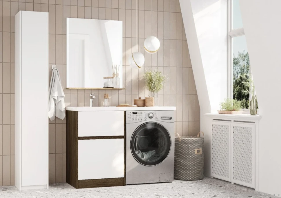 Тумба с раковиной AQUATON Лондри 60 L, дуб кантри, белый