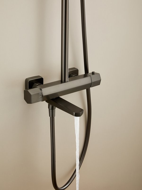 Душевая стойка Haiba HB24726-3 с термостатом, оружейная сталь