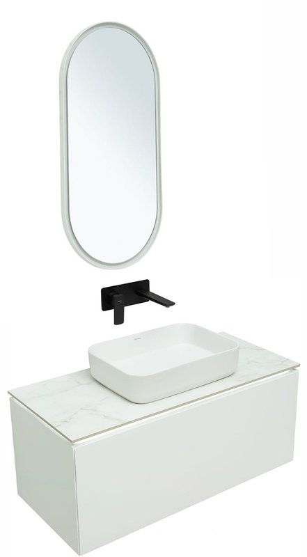 Мебель для ванной комнаты Allen Brau Infinity 100 1+1, подвесная, белый матовый, столешница мрамор