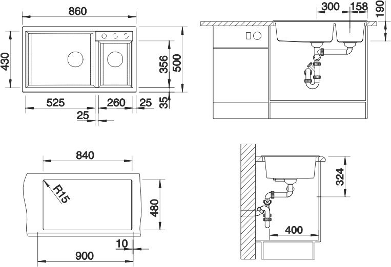 Мойка кухонная Blanco Metra 9 антрацит, левая