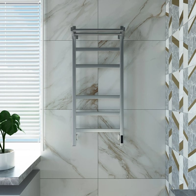 Полотенцесушитель электрический Grota Tela 430х1000 NM EL 100x45 см, подключение справа, слева, скрытое подключение справа, матовый хром, лесенка, с полкой