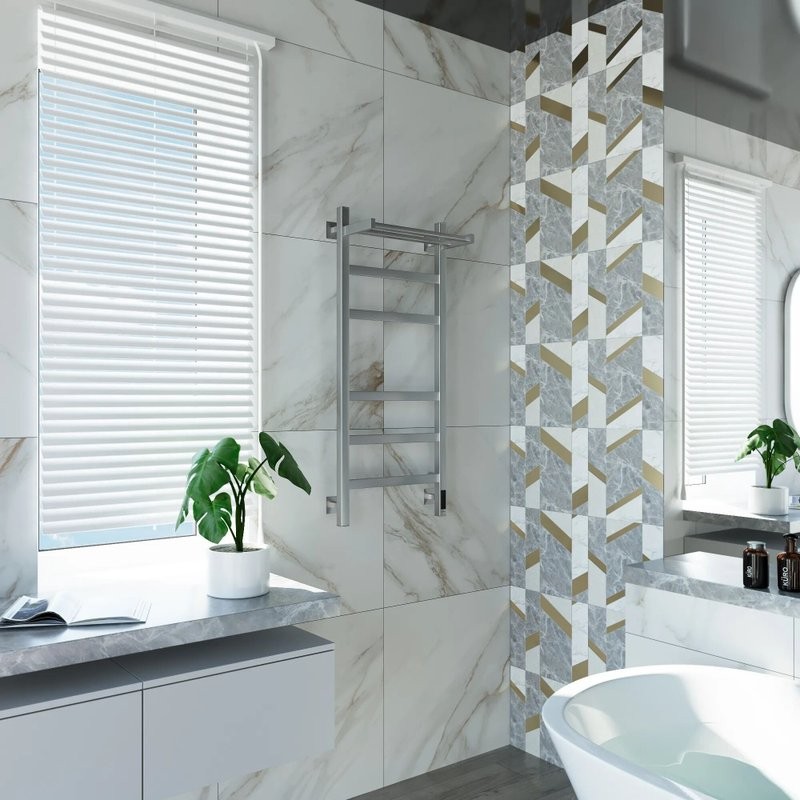 Полотенцесушитель электрический Grota Tela 430х1000 NM EL 100x45 см, подключение справа, слева, скрытое подключение справа, матовый хром, лесенка, с полкой