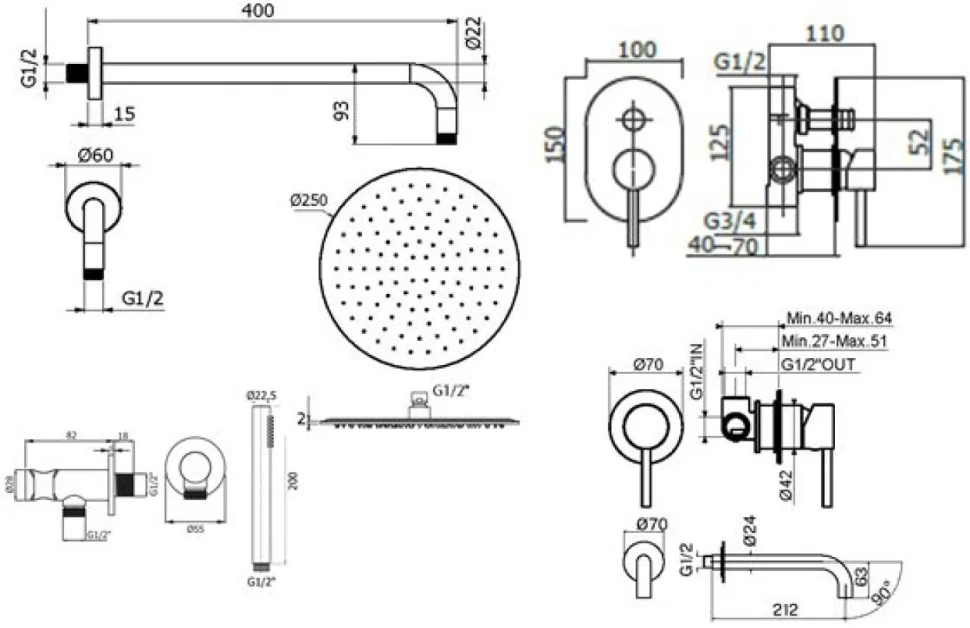 Комплект для ванной Plumberia Selection Ixo KITXO15CR210 С ВНУТРЕННЕЙ ЧАСТЬЮ, хром