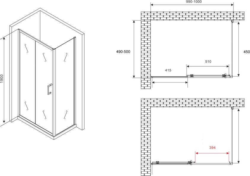 Душевой уголок Abber Schwarzer Diamant AG301005-S505 100x50, профиль хром, стекло прозрачное