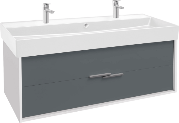 Тумба с раковиной Jacob Delafon Vivienne 120 белая блестящая, серый матовый, раковина белая матовая