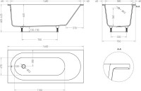 Ванна из искусственного камня Salini Ornella S-Sense 160x70 см, встраиваемая, белая, на ножках