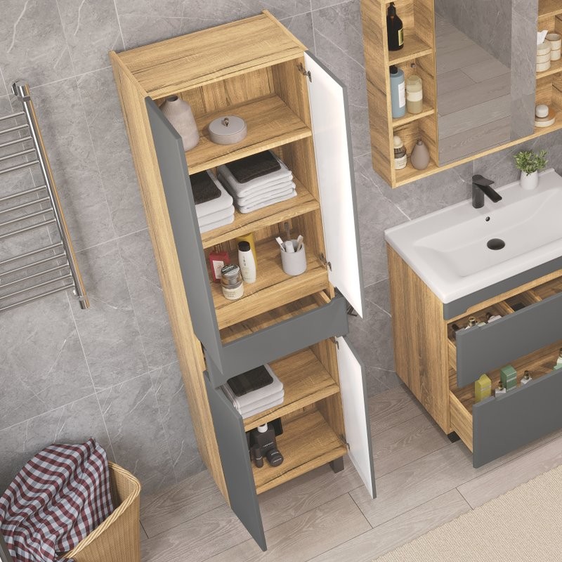 Шкаф-пенал для ванной SanStar Diva 50 графит софт, дуб вотан