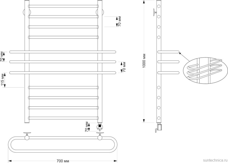 Полотенцесушитель электрический Secado Палермо 4603777478957 105x70 см, подключение справа, бронза, лесенка, латунь