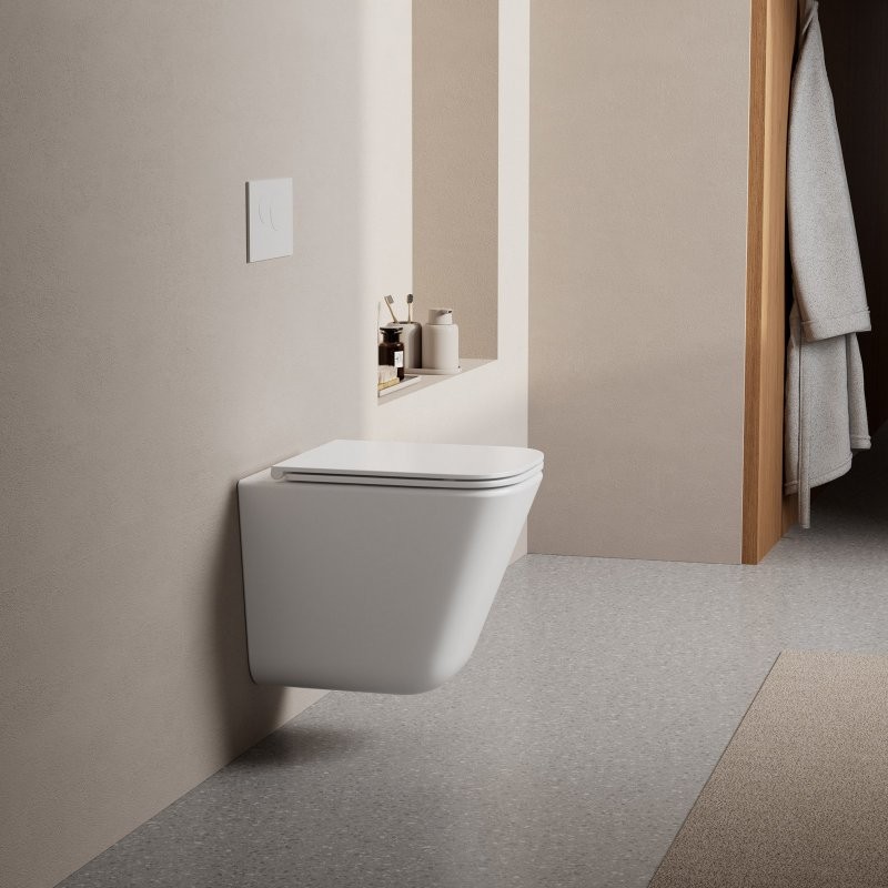 Унитаз подвесной Abber Rechteck AC1219TC безободковый, с микролифтом, с закрытым дном, белый