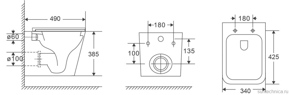 Унитаз подвесной Abber Rechteck AC1219TC безободковый, с микролифтом, с закрытым дном, белый