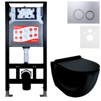 Комплект Унитаз подвесной Esbano Garcia ESUPGARCB черный глянец + Инсталляция Fram + Кнопка ESINKRG11MC